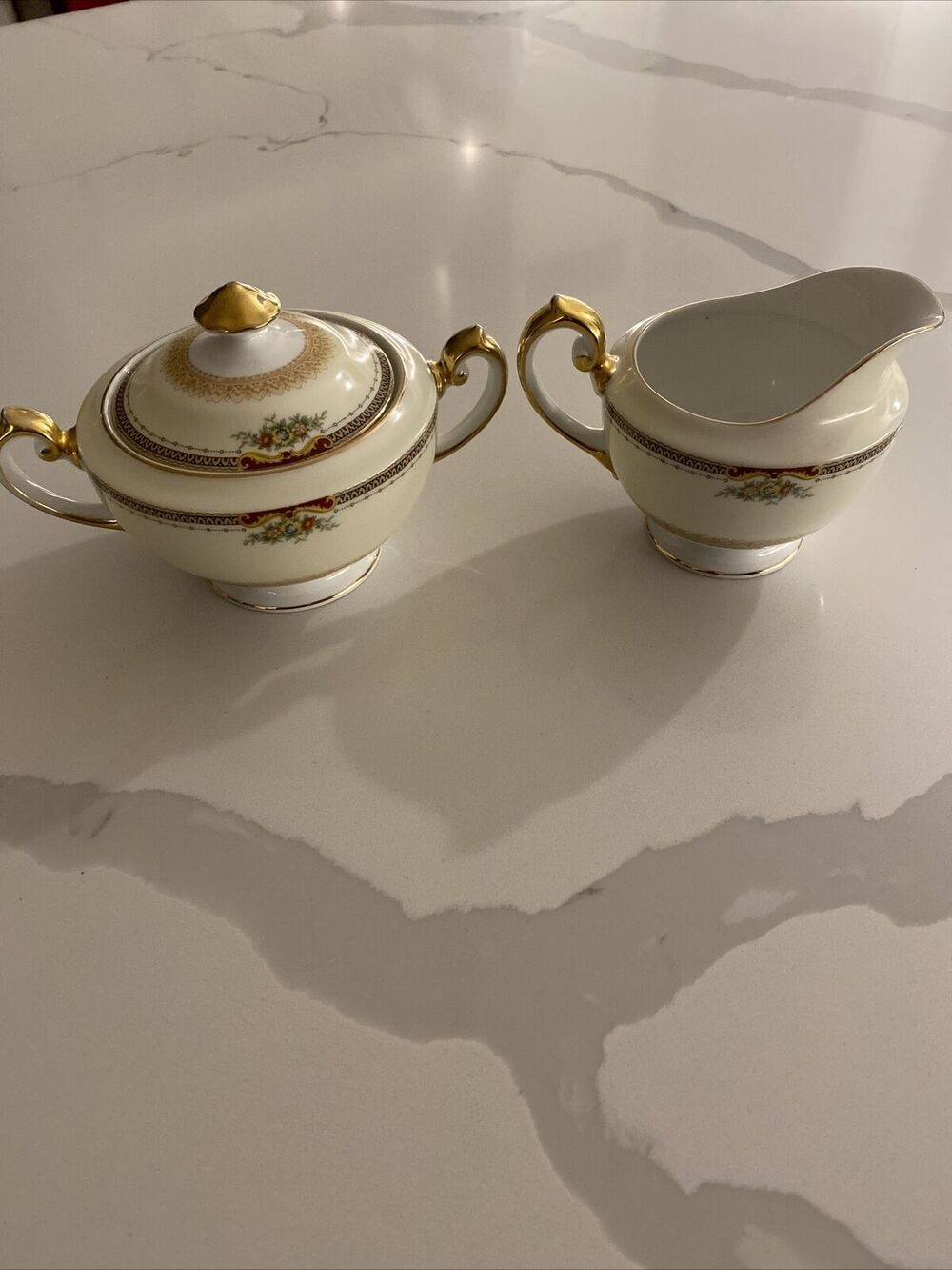 Meito Porcelain China Sugar Bowl & Creamer Japan Vintage